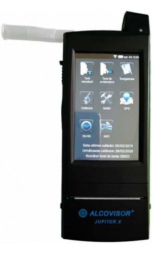 AlcoVisor JUPITER-X Etilotest profesional cu ecran tactil, imprimantă încorporată, cameră foto, sistem Android și meniu în limba română